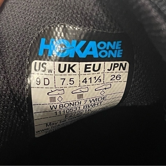 Hoka Men’s Bondi 7. Black and white. Size 9 Wide - Picture 6 of 6